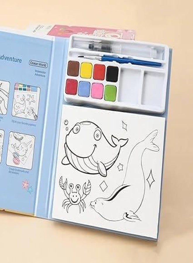 Veemok Watercolor Painting Book for Kids - Educational Art Activity Set with Built-in Watercolors | Brush - Fun | Mess-Free Coloring for Boys | Girls - Ideal for Travel, Gifting, Learning (Multicolour) - Image 2